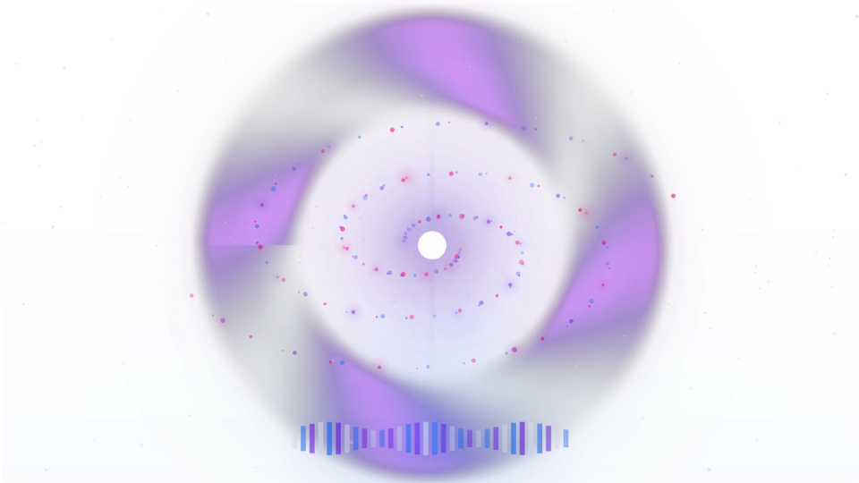 Galaxy visualiser: a violet orbiting core and spectrum bars